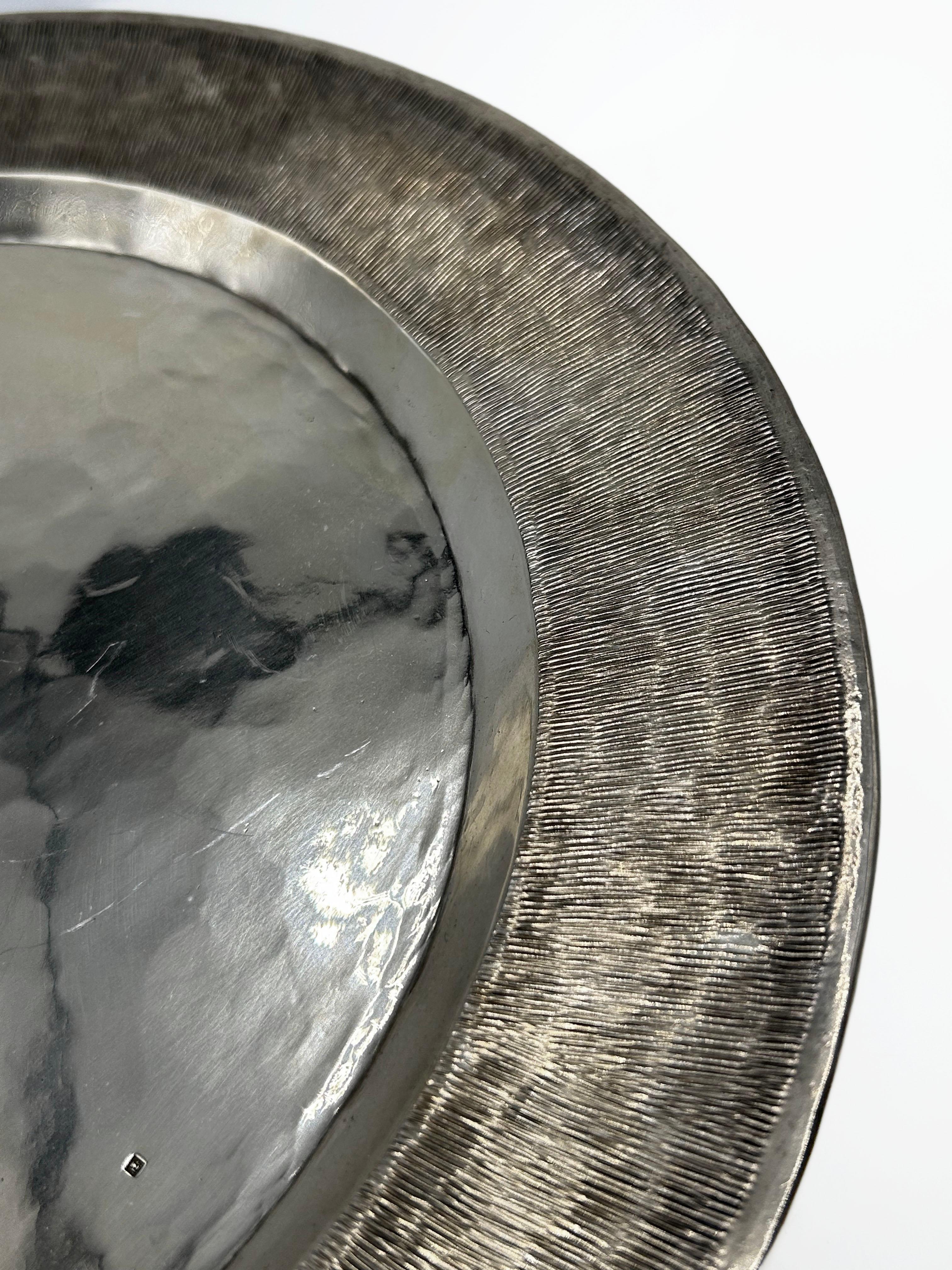 French Decorative silver metal plate by Jean Despres For Sale