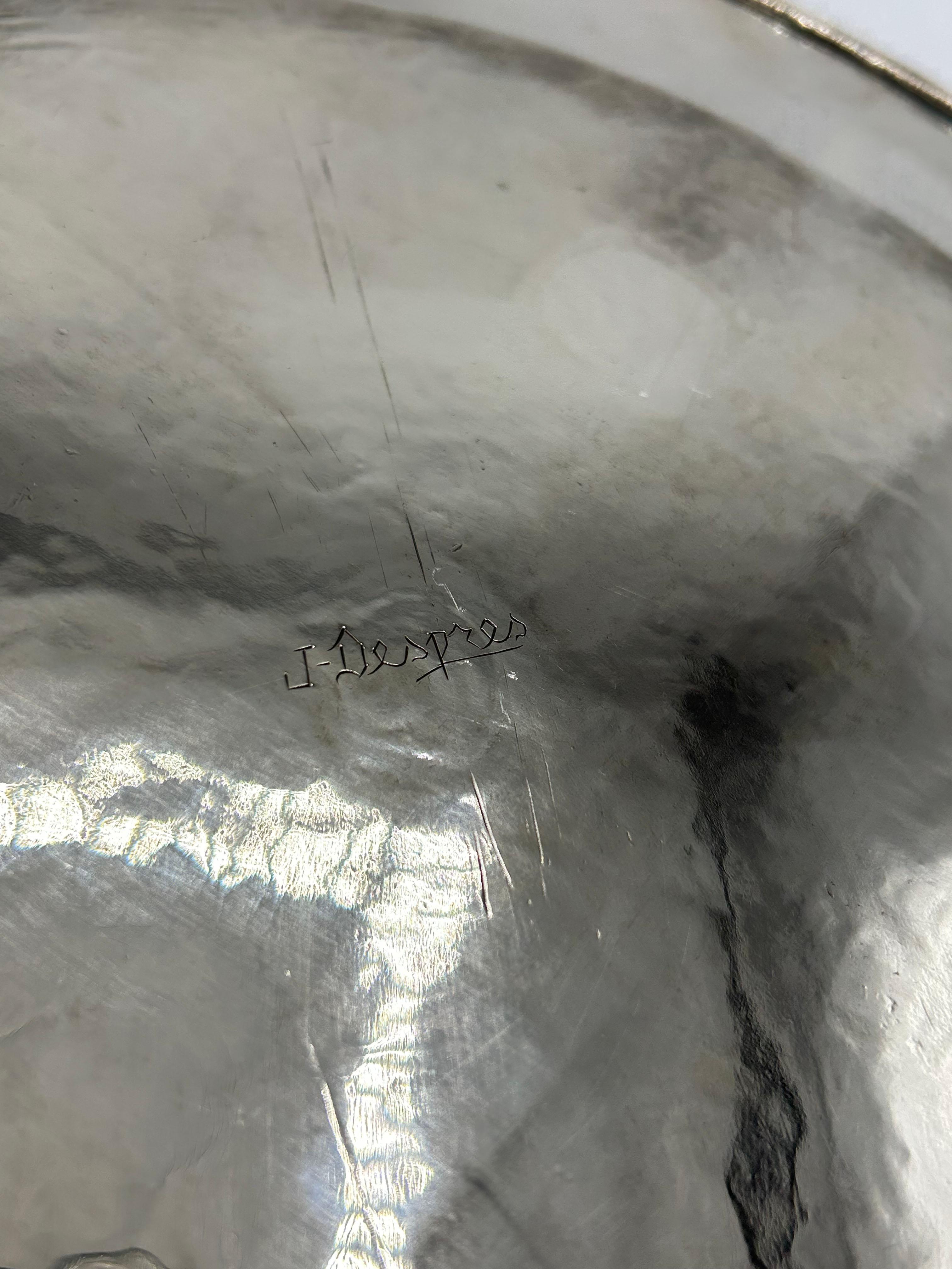 Hand-Crafted Decorative silver metal plate by Jean Despres For Sale