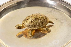 Decorative Silver-Plated Dish with Gilt Turtle Figure, 1950s