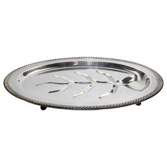 Decorative Silver-Plated Oval Serving Tray with Raised Botanical Motif, 1970s