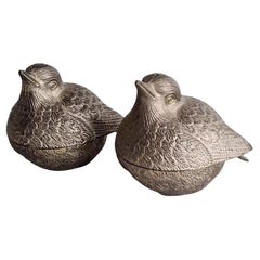 Decorative Silver Salt Shaker, A Pair of Antique Salt Shaker Sliver Quail Birds 