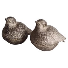 Decorative Silver Salt Shaker, A Pair of Antique Salt Shaker Sliver Quail Birds