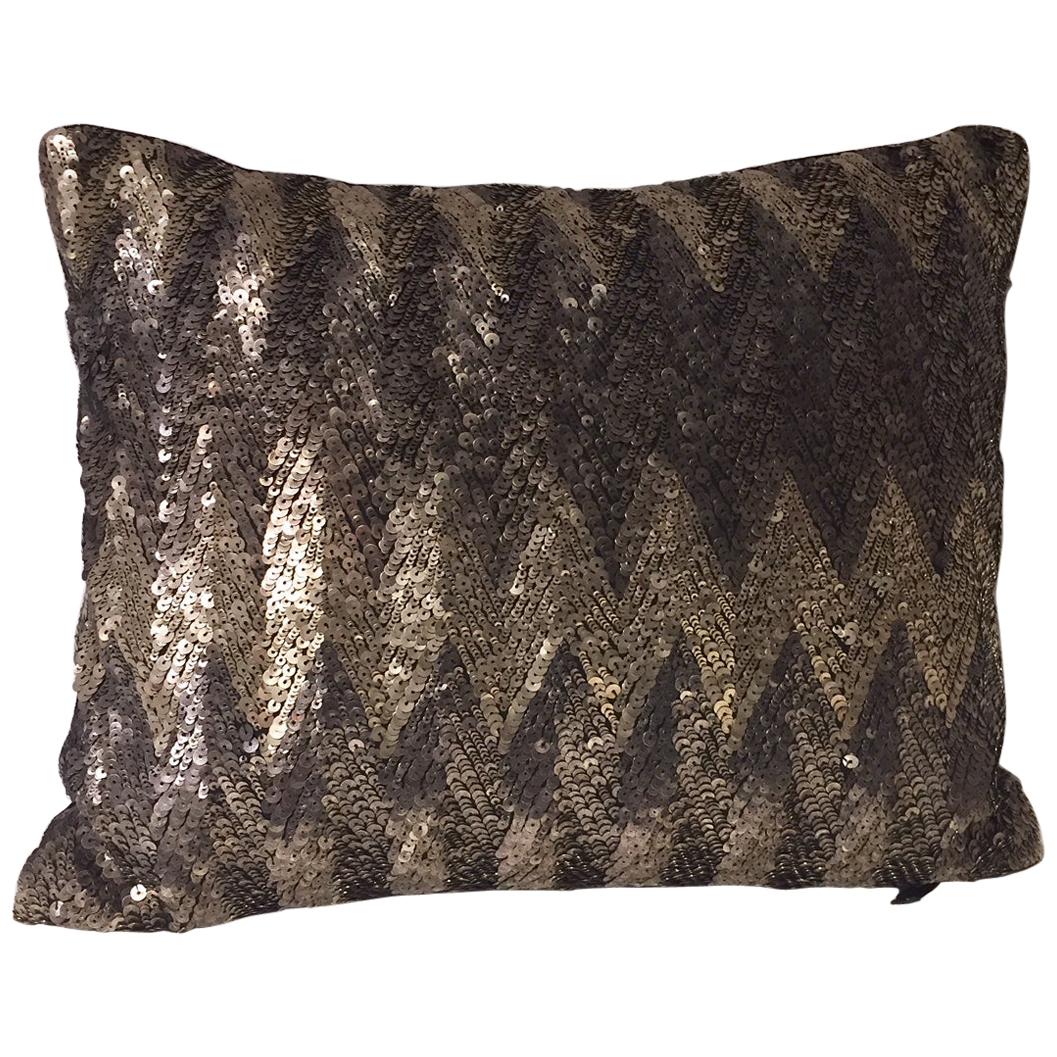 Decorative Silver Sequins Cushion Hand Embroidery Art Deco Style For Sale