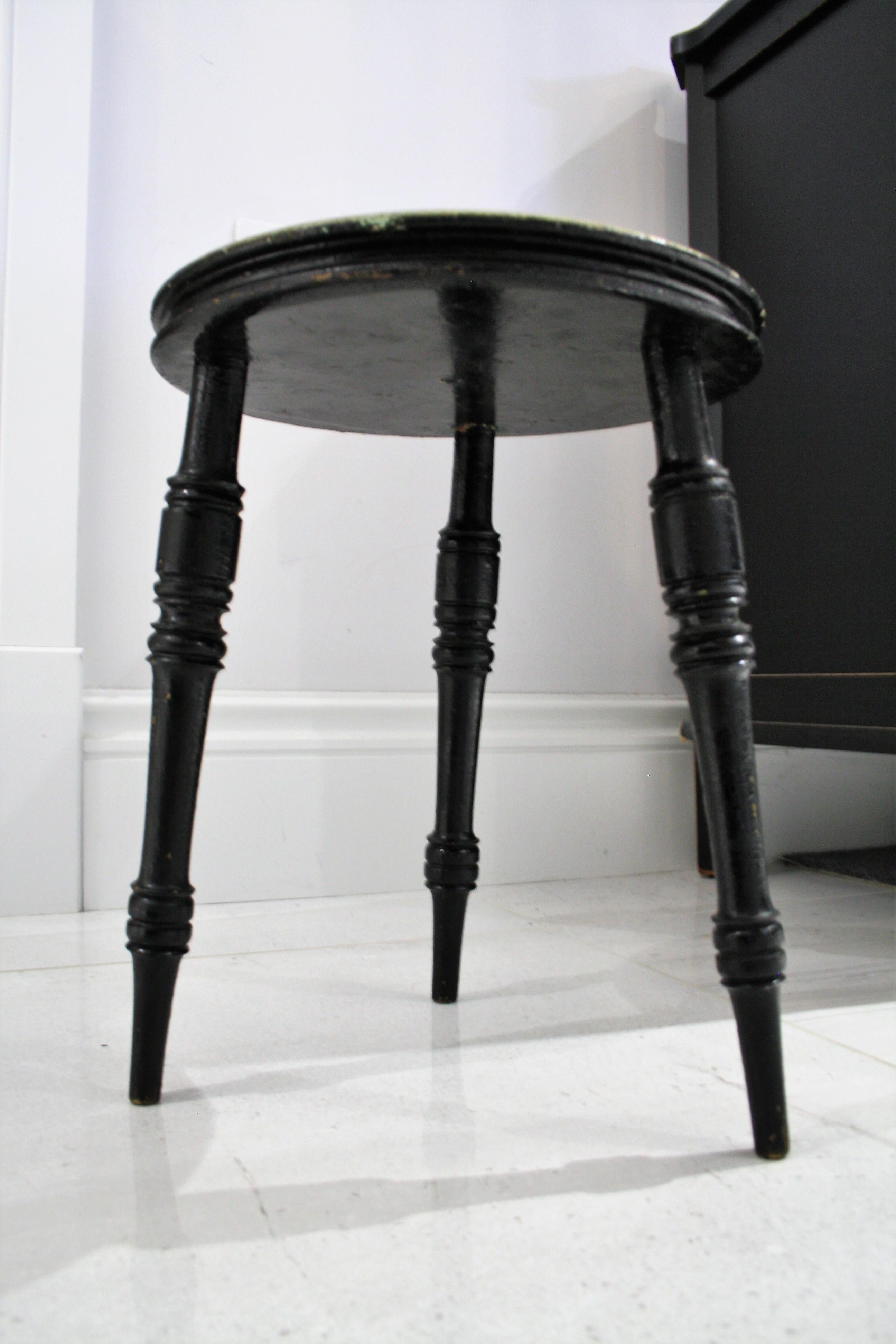 Hand-Painted Decorative Small Floral Painted Ebonised Victorian Stool For Sale