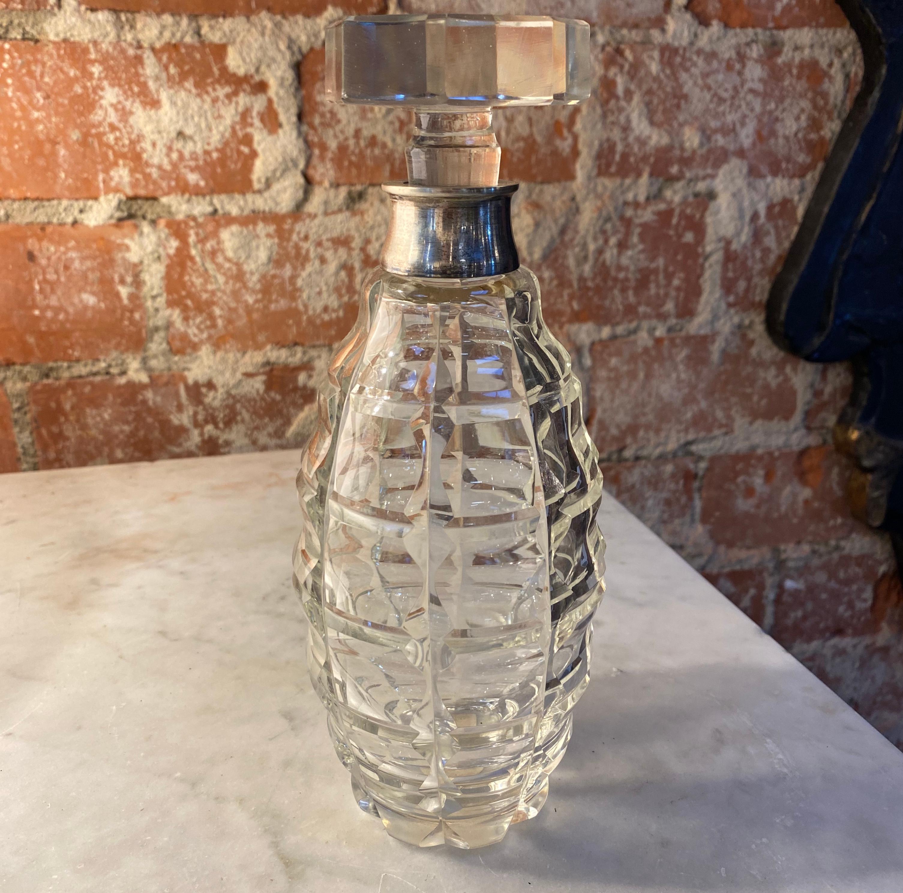 Mid-Century Modern Decorative Small Italian Crystal Decanter / Bottle, 1950s