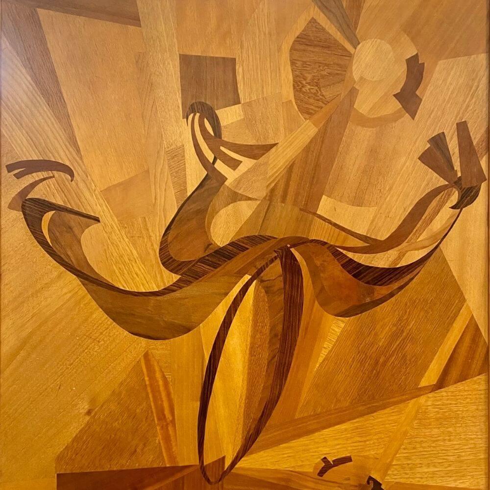 Hungarian  Decorative socialist realism large marquetry wall board - mid century - For Sale