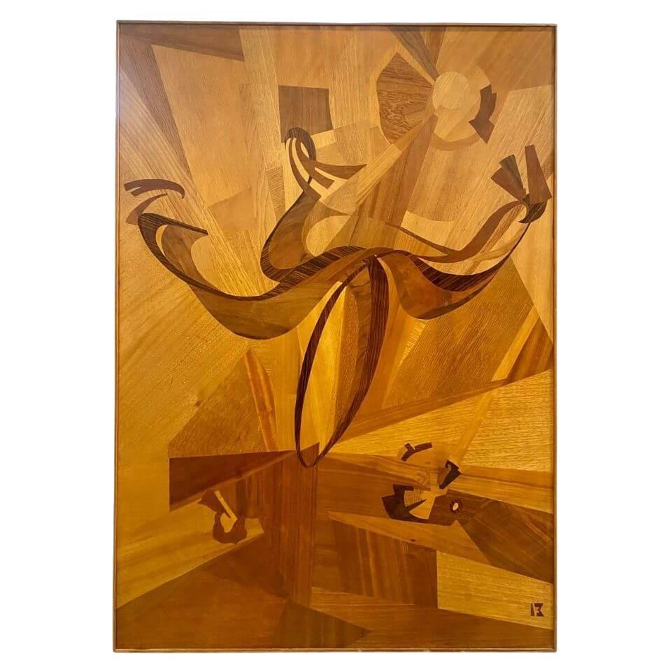  Decorative socialist realism large marquetry wall board - mid century -
