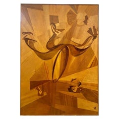 Vintage  Decorative socialist realism large marquetry wall board - mid century -