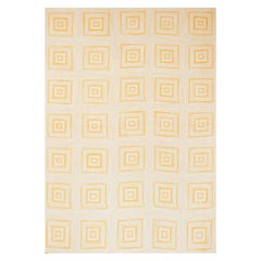 Decorative Soft Yellow Square Pattern Contemporary Handmade Cotton Hooked Rug