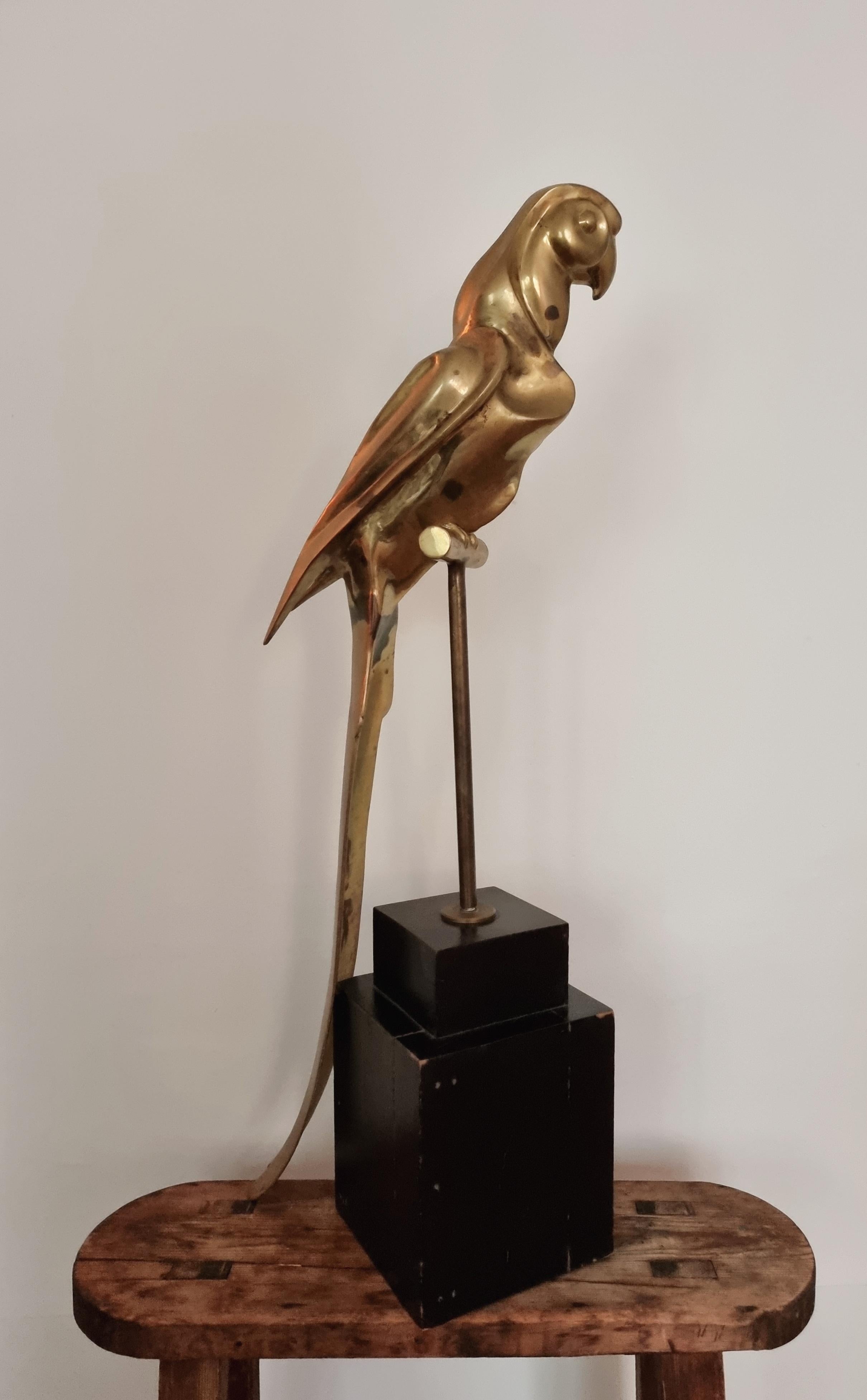 Late 20th Century Decorative solid brass sculpture, parrot, 1970s Palm Beach- / Hollywood- Regency For Sale