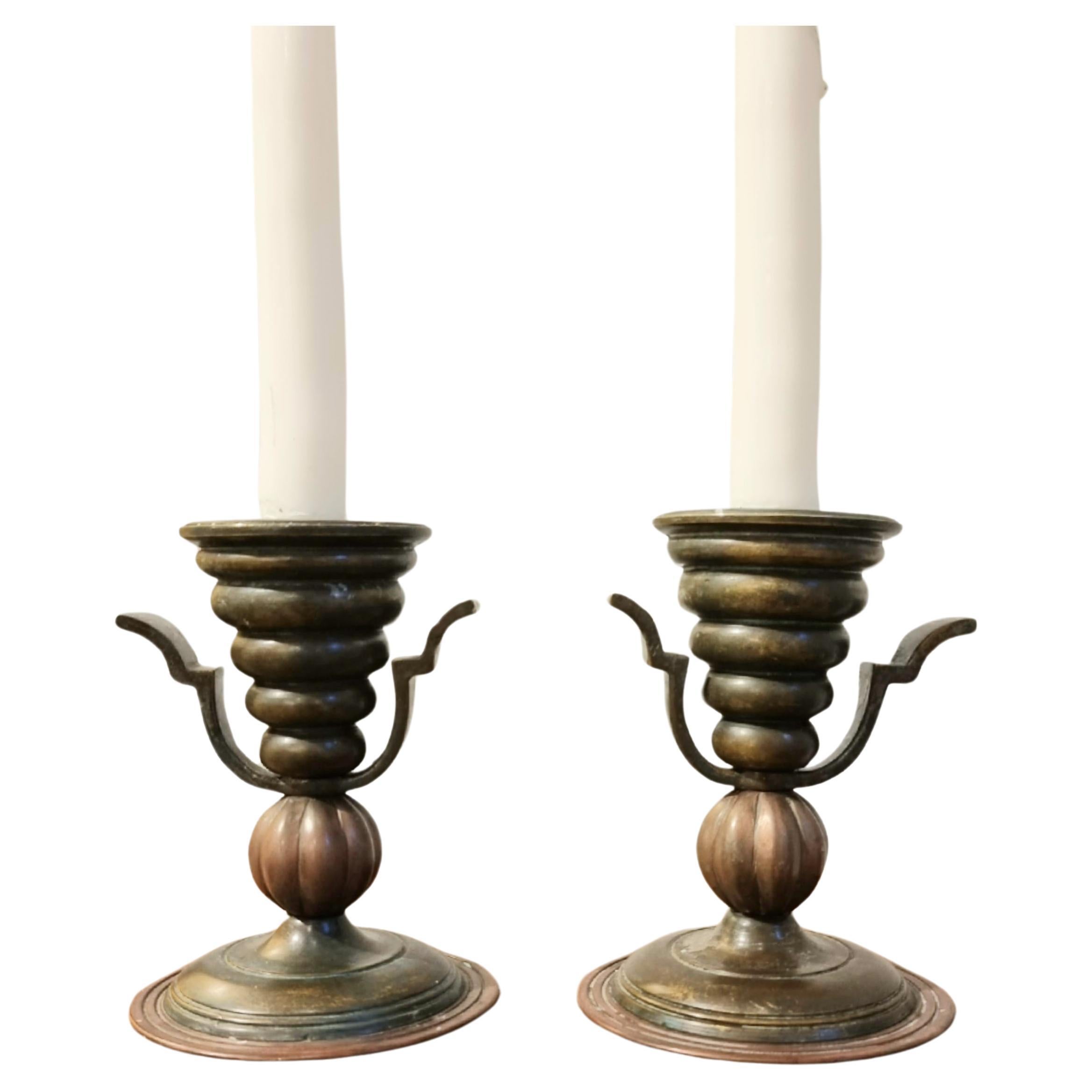 Decorative Solid Bronze Candlesticks, Swedish Grace / Art Deco