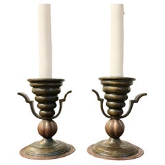Vintage Decorative Solid Bronze Candlesticks, Swedish Grace / Art Deco