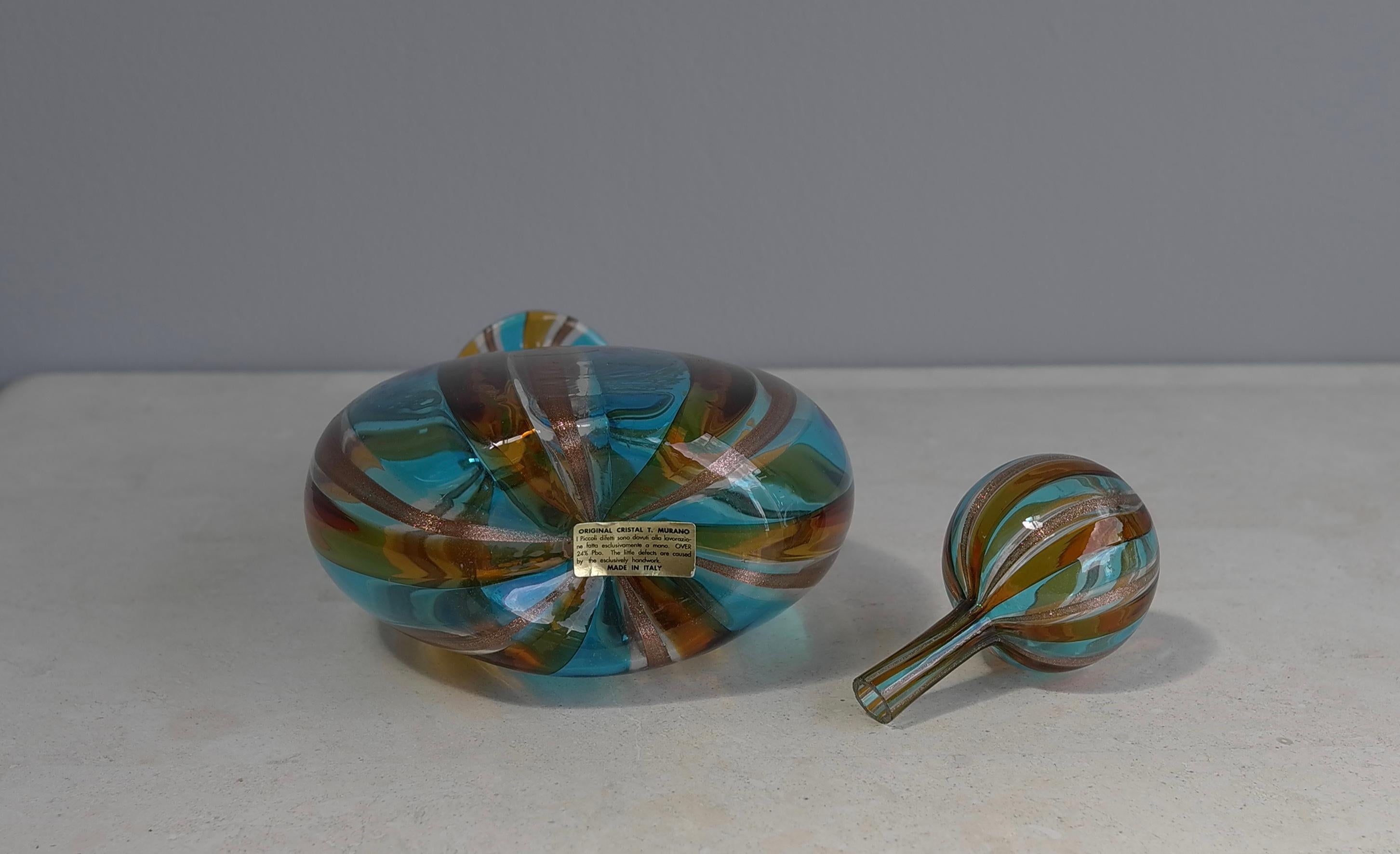 Bottiglia decanter in vetro di metà secolo a righe a spirale Murano Italia, Gio Ponti attr in vendita 2