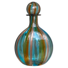 Decorative Spiral Striped Mid-Century Glass Bottle Decanter by Murano Italy