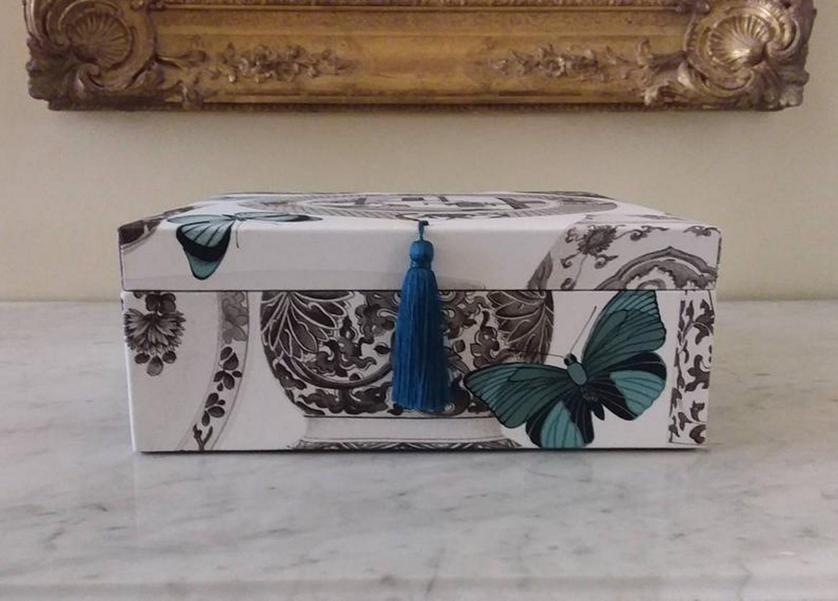 Gray Decorative Storage Box for Scarves Manuel Canovas Fabric Handmade in France