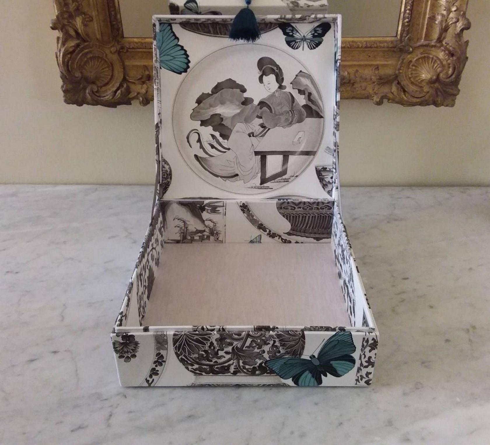 Women's or Men's Decorative Storage Box for Scarves Manuel Canovas Fabric Handmade in France