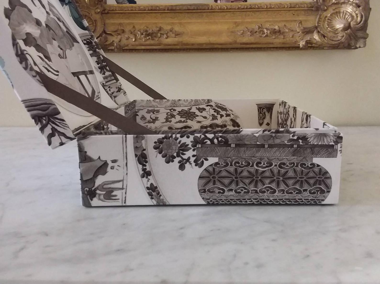 Decorative Storage Box for Scarves Manuel Canovas Fabric Handmade in France 1