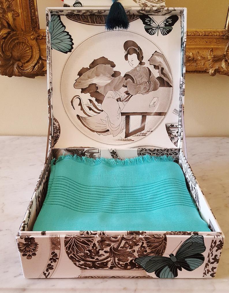 Decorative Storage Box for Scarves Manuel Canovas Fabric Handmade in France 3