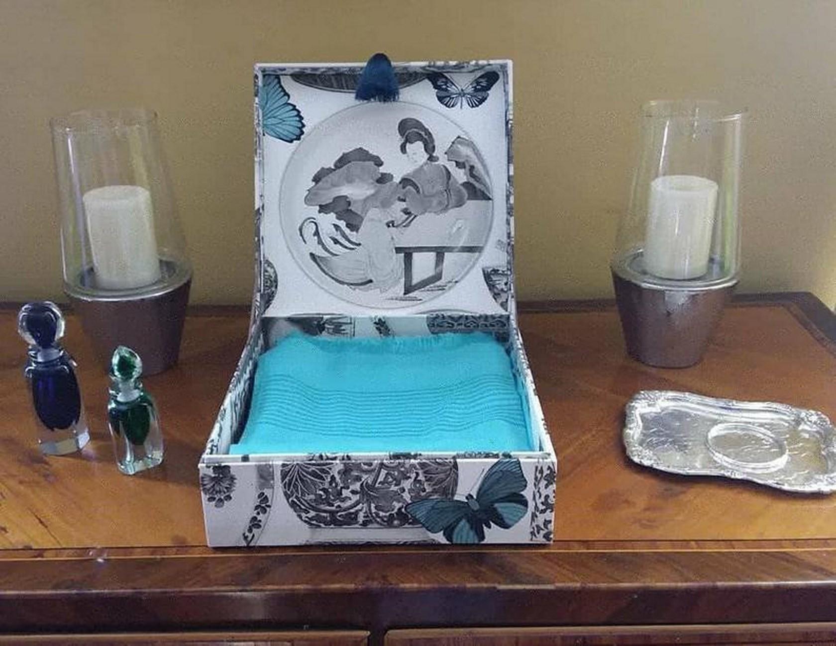 Decorative Storage Box for Scarves Manuel Canovas Fabric Handmade in France 5