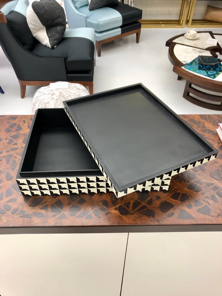 Decorative Storage Box with Black and White Inlay Design at 1stDibs
