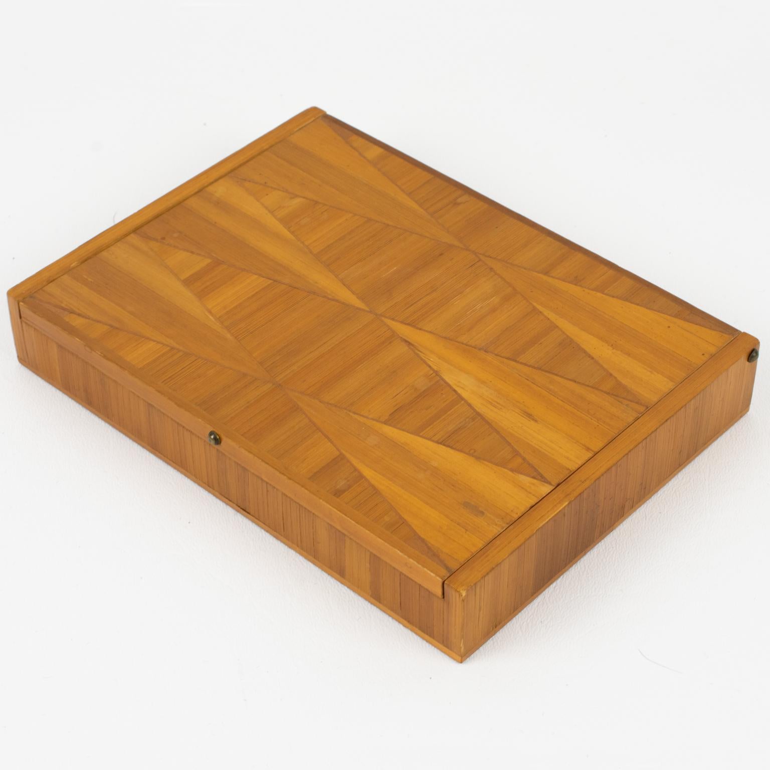 Decorative Straw Marquetry Box, France 1930s attributed to Jean Michel Frank For Sale 4