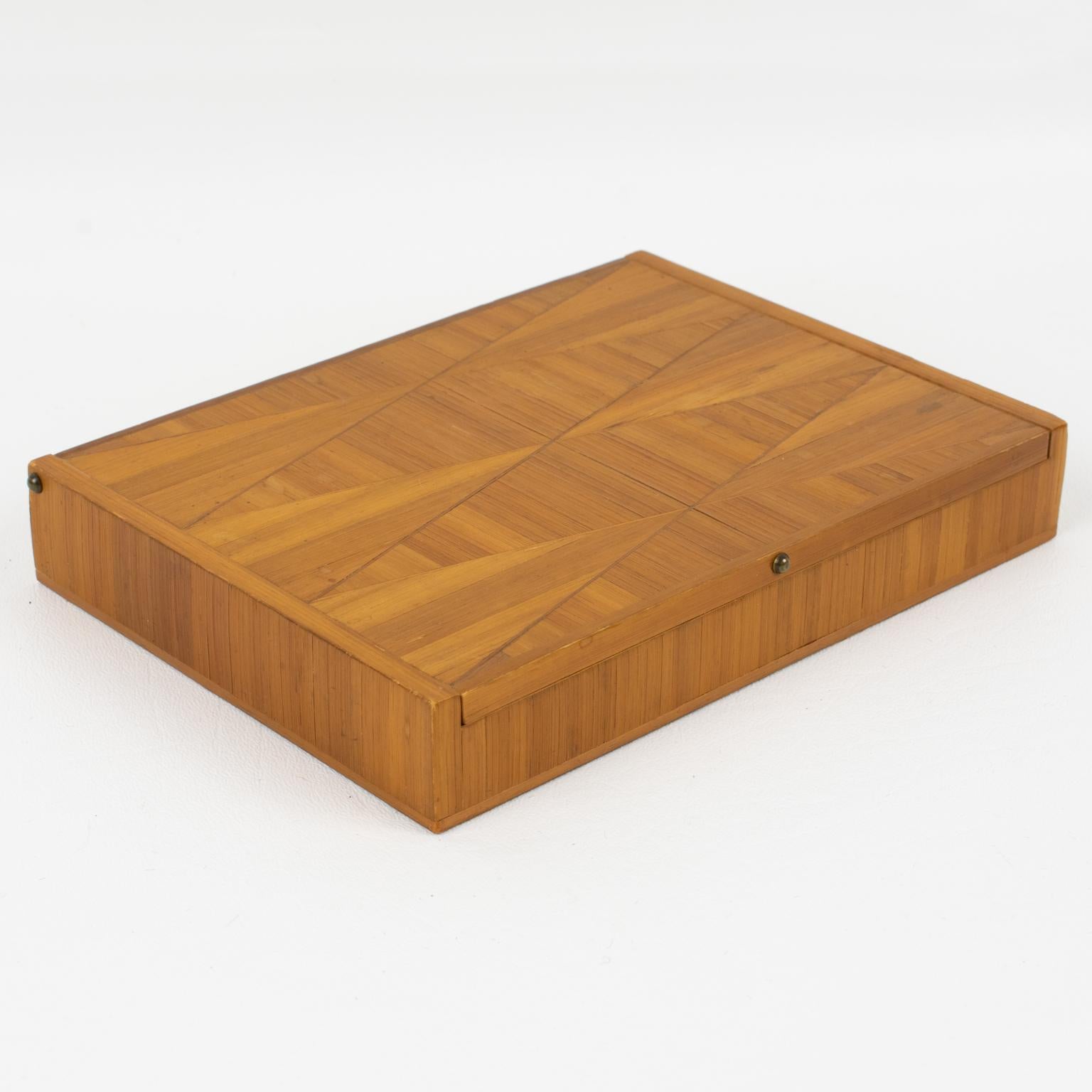 French Decorative Straw Marquetry Box, France 1930s attributed to Jean Michel Frank For Sale
