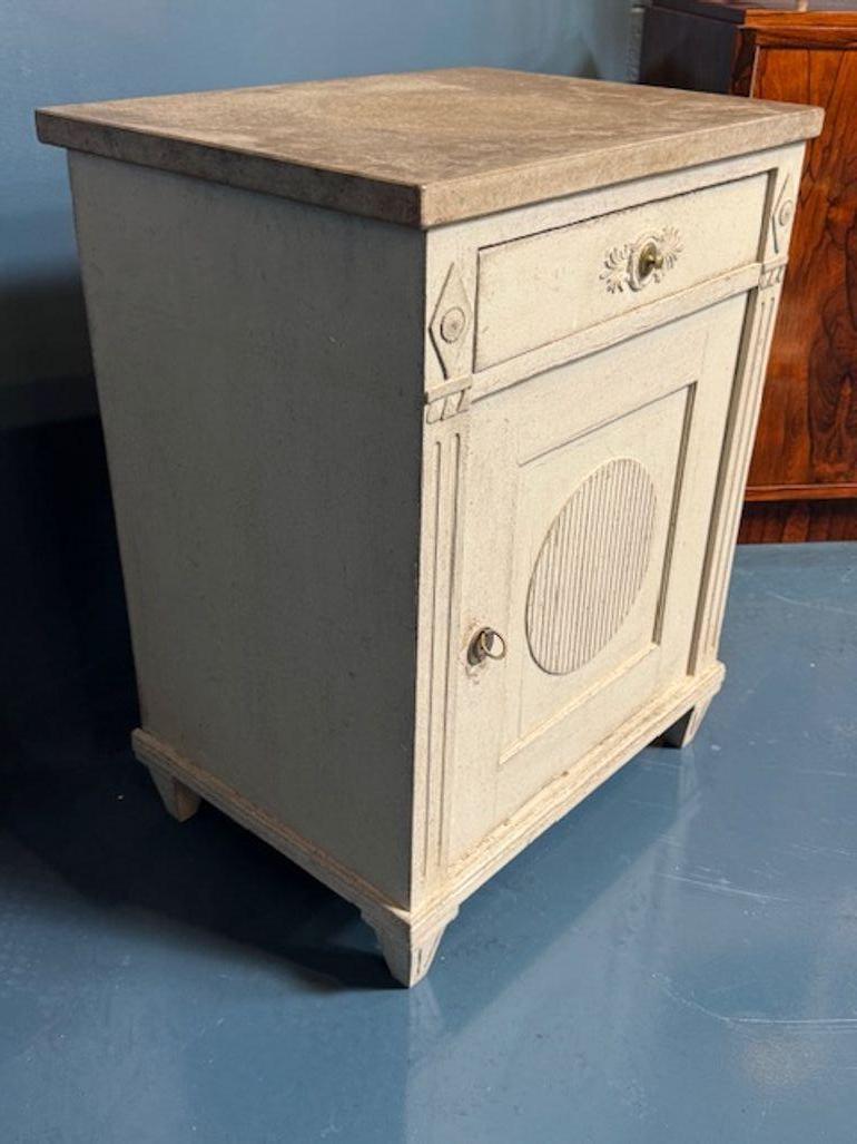 Wood Decorative Swedish Gustavian Style Carved and Painted Cabinet For Sale