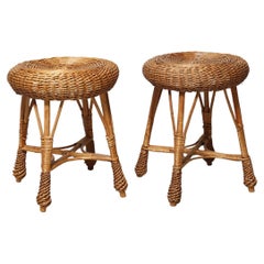 Decorative Swedish rattan side tables / stools.