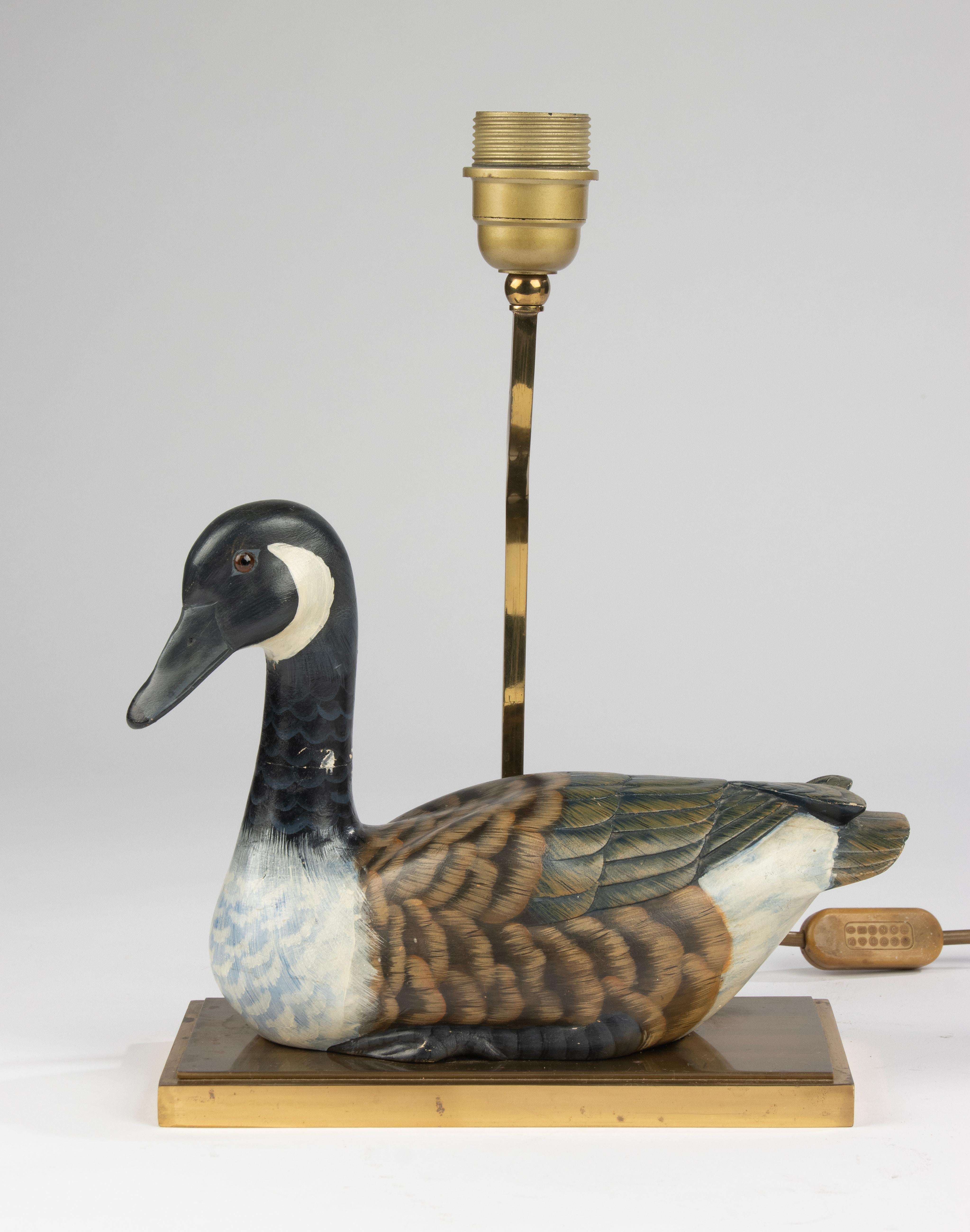 Hollywood Regency Decorative Table Lamp from the Eighties - Wooden Duck Figure - J.L.B. - Belgium For Sale