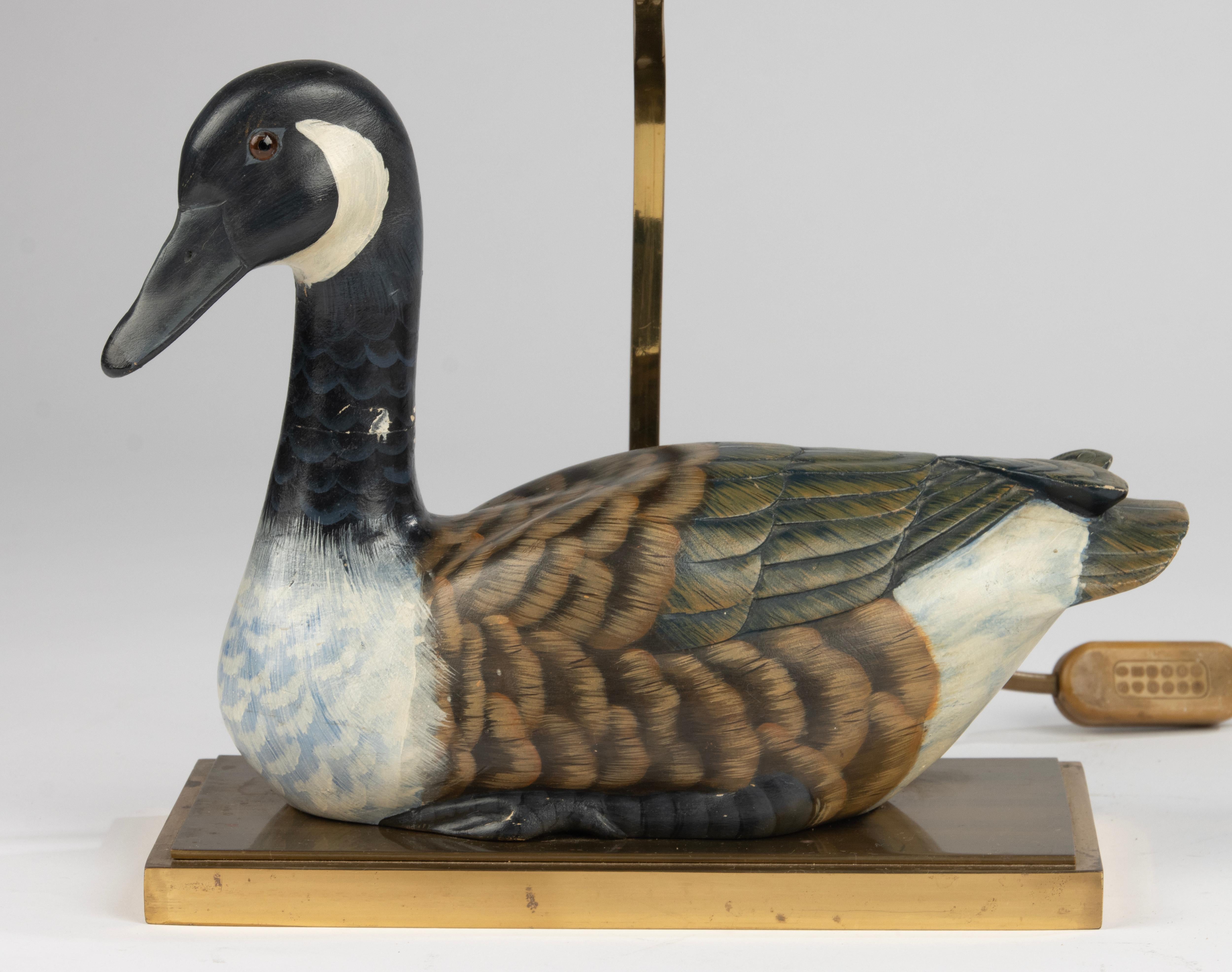 Belgian Decorative Table Lamp from the Eighties - Wooden Duck Figure - J.L.B. - Belgium For Sale