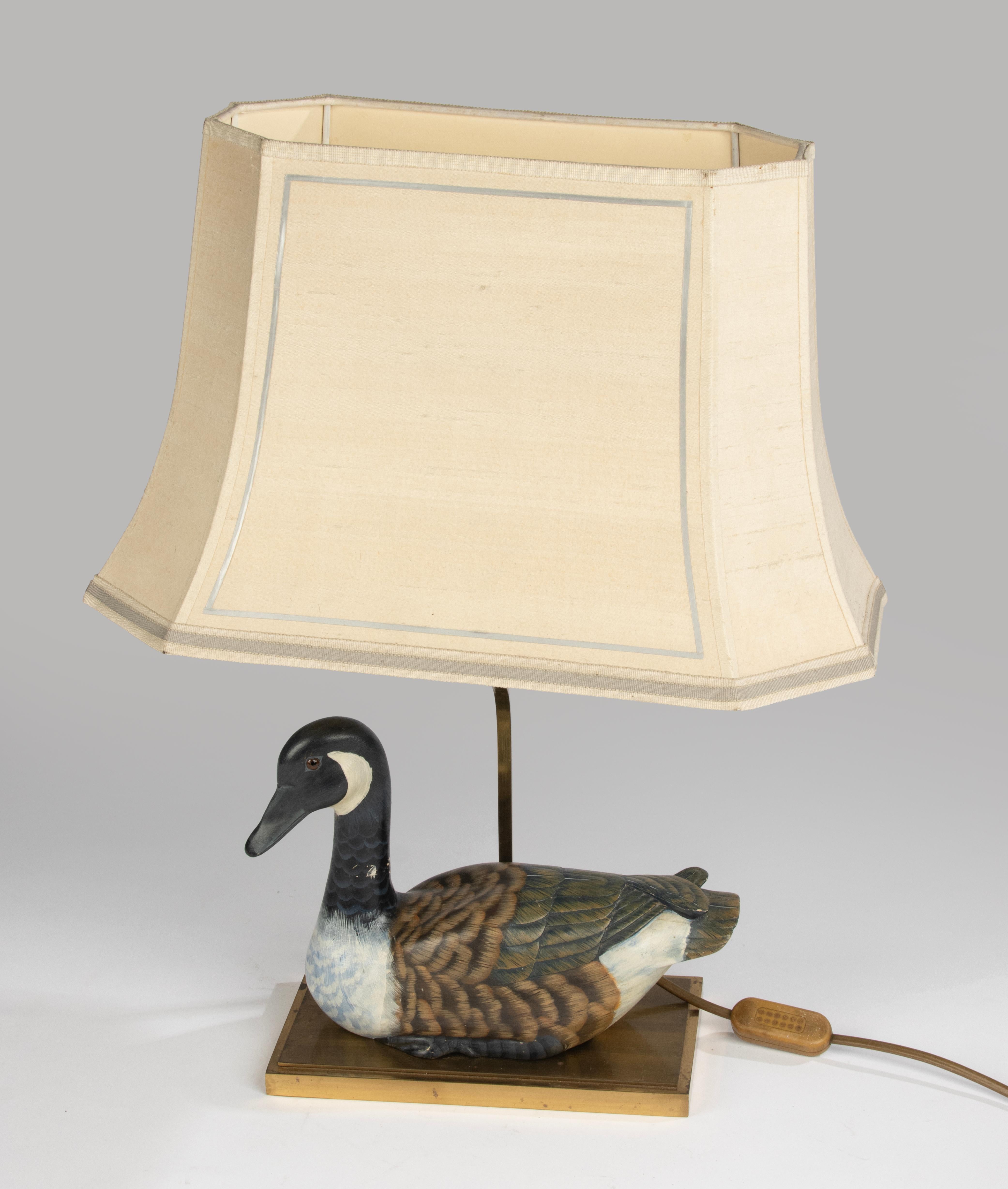 Hand-Crafted Decorative Table Lamp from the Eighties - Wooden Duck Figure - J.L.B. - Belgium For Sale