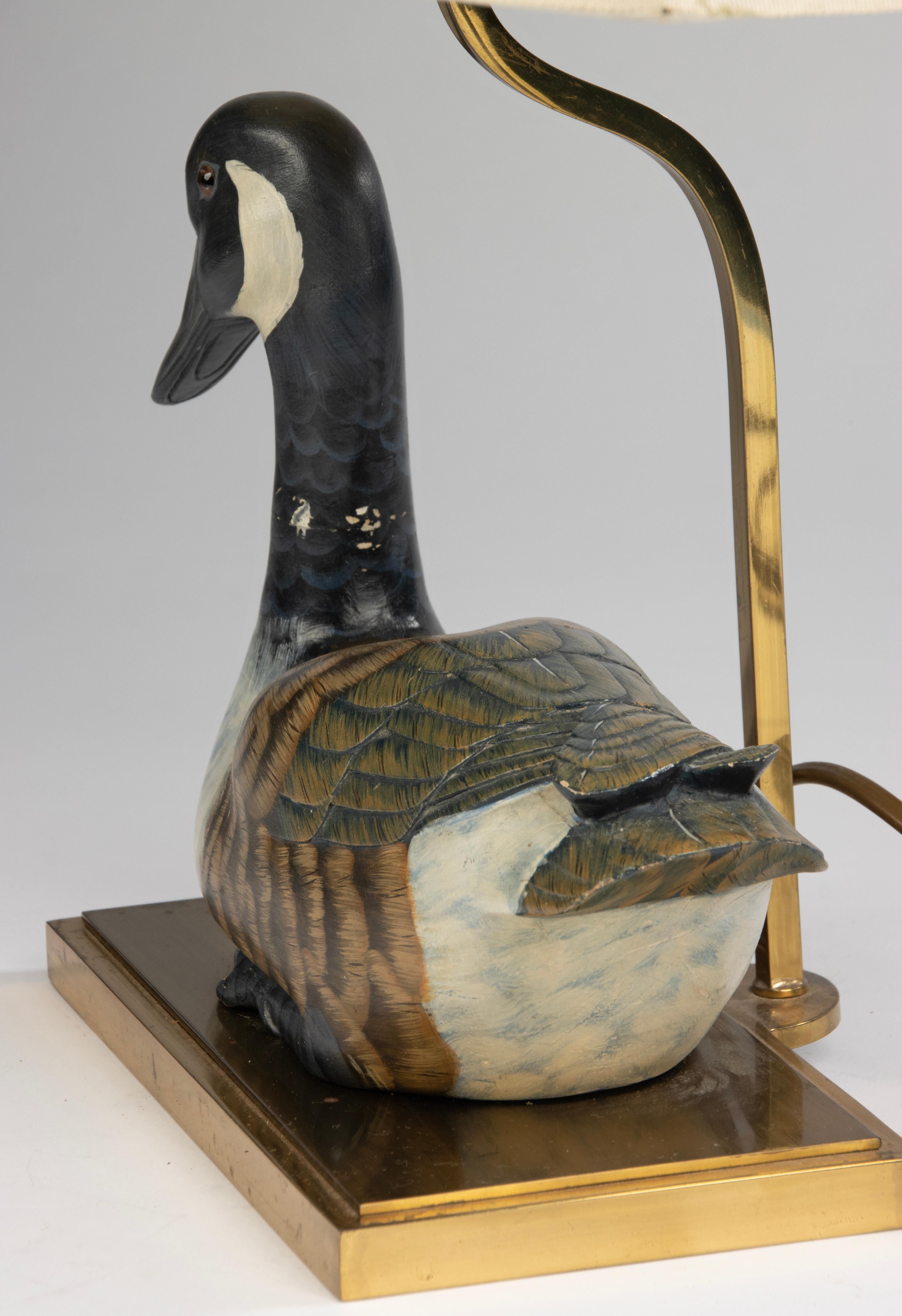 Late 20th Century Decorative Table Lamp from the Eighties - Wooden Duck Figure - J.L.B. - Belgium For Sale