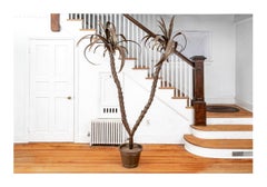 Decorative Tall Brass Potted Double Palm Tree