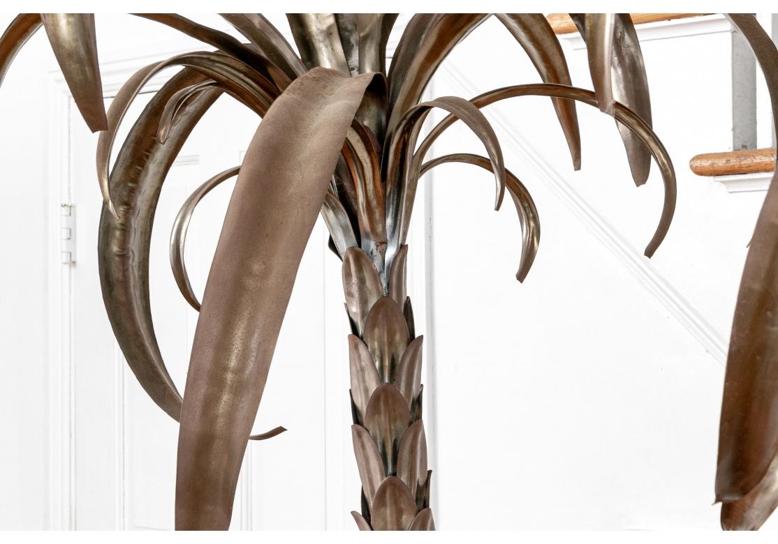  Decorative Tall Brass Potted Double Palm Tree In Distressed Condition For Sale In Bridgeport, CT