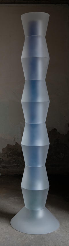 Decorative Tall Totem in Light Blue Resin by Saerom Yoon