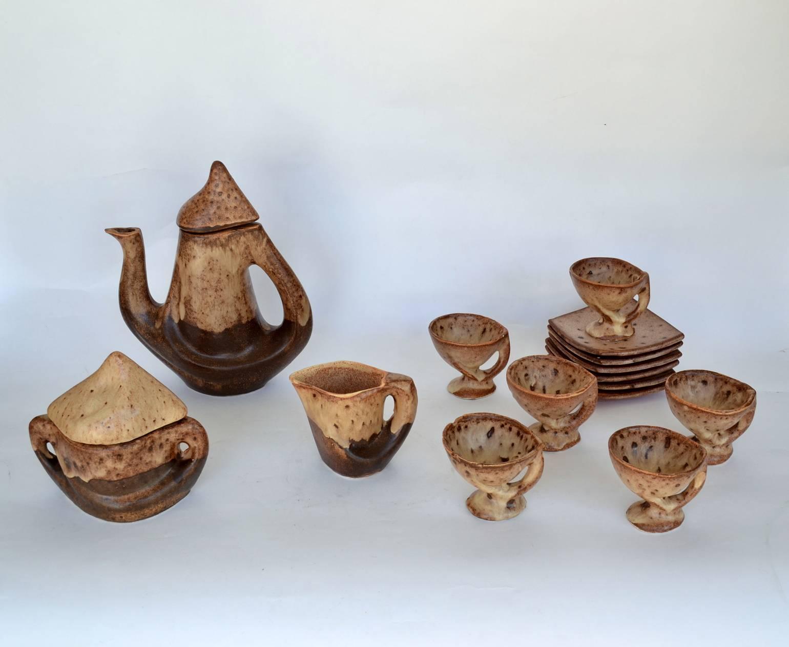 Mid-Century Modern Vallauris Tea Set in Organic Shape Ceramic, France, 1970s For Sale