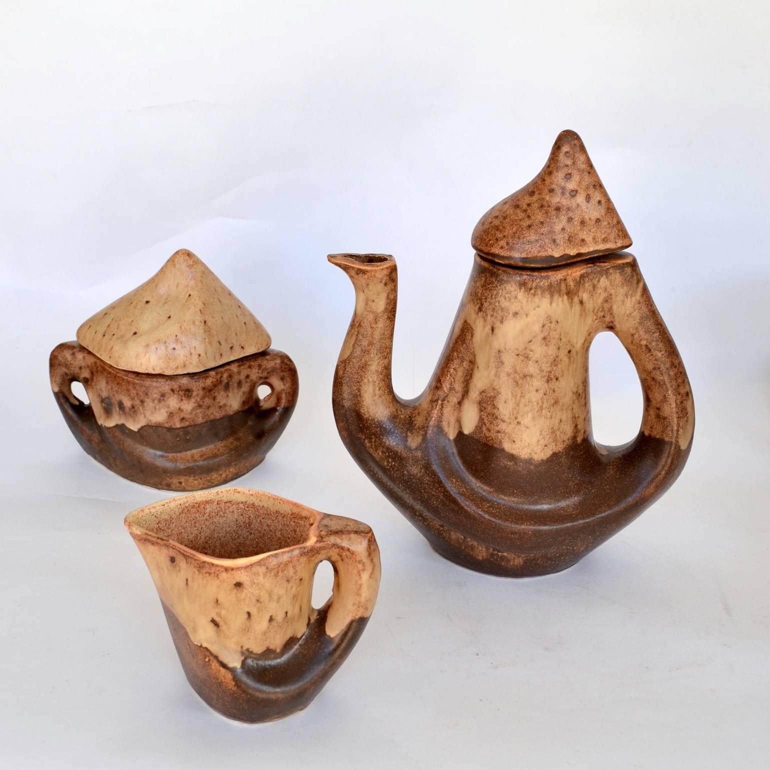 Late 20th Century Vallauris Tea Set in Organic Shape Ceramic, France, 1970s For Sale