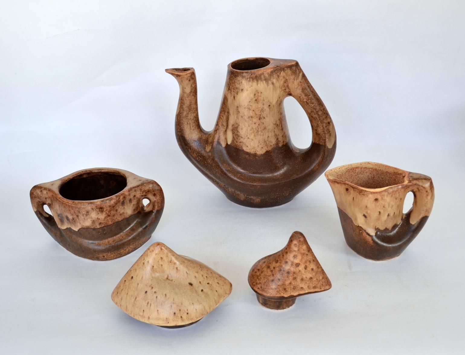 Vallauris Tea Set in Organic Shape Ceramic, France, 1970s For Sale 1