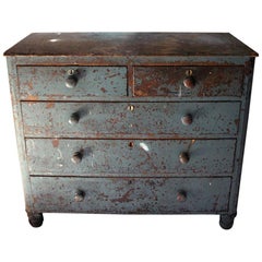 Decorative Teal Painted Pine Chest of Drawers, circa 1900-1915