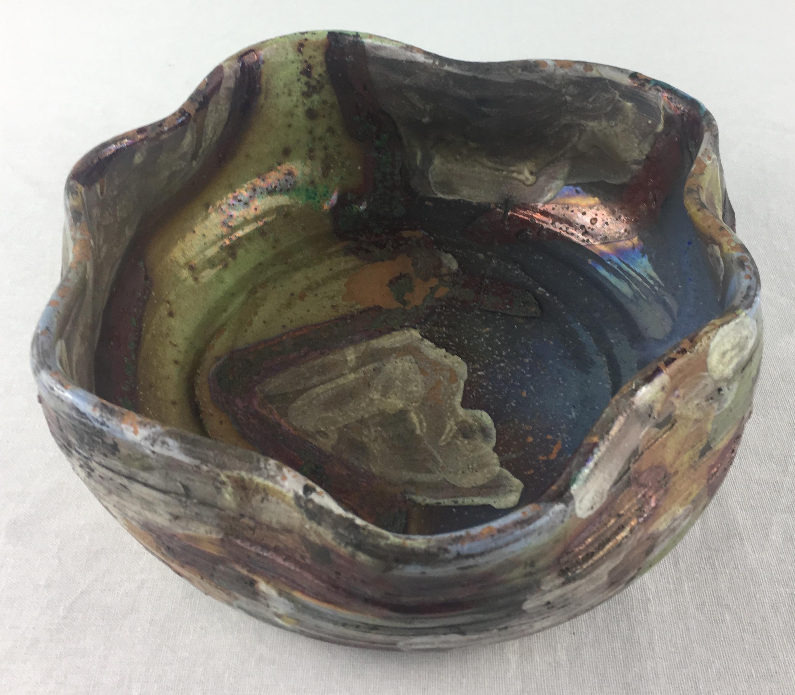 Mid-Century Modern French Metallic Glaze Ceramic Bowl or Vide Poche   For Sale
