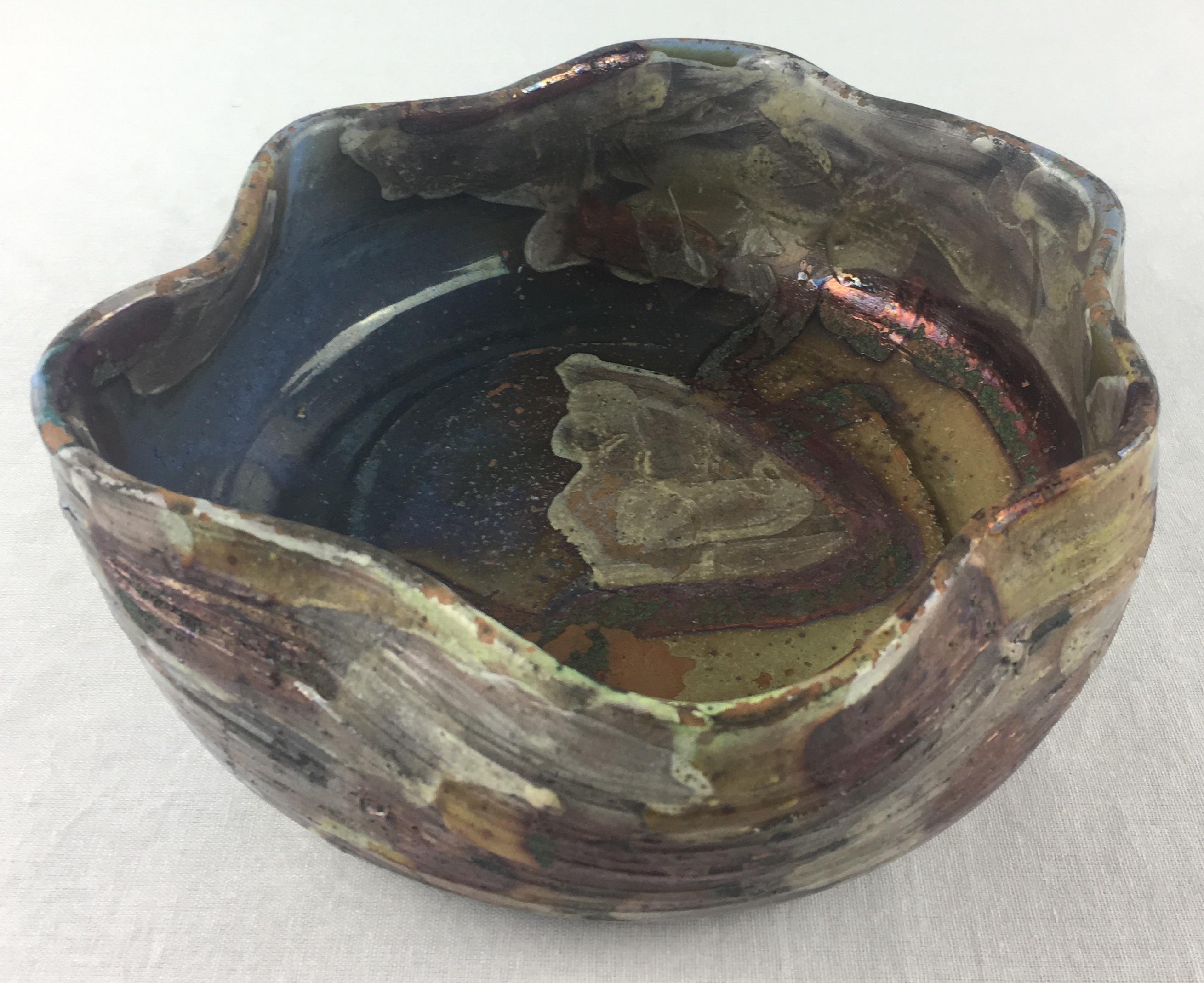 Glazed French Metallic Glaze Ceramic Bowl or Vide Poche   For Sale