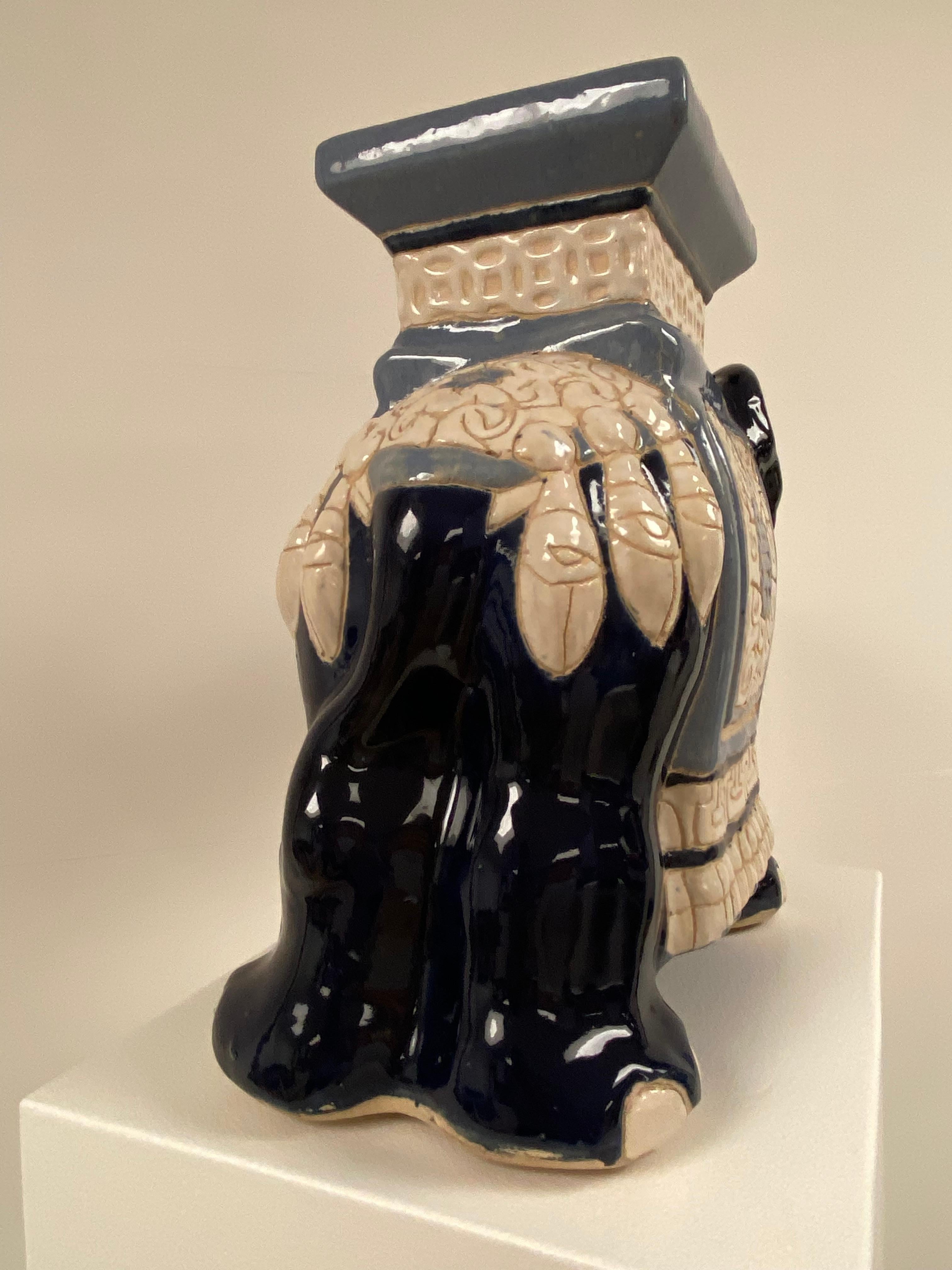 Contemporary Decorative Terracotta Elephant in Blue Colors For Sale