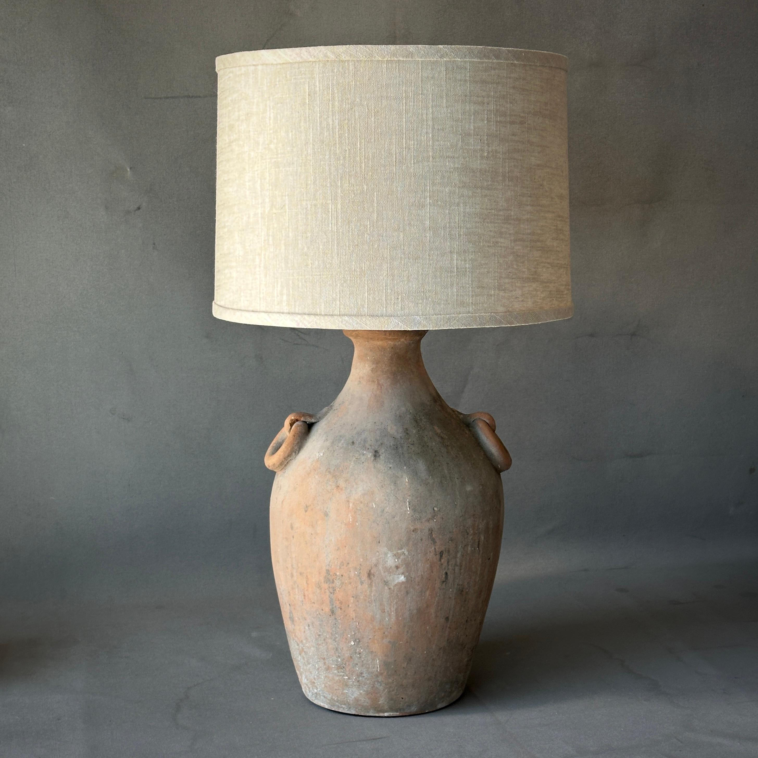 Hand-Crafted Decorative Terracotta Vessel as Lamp For Sale