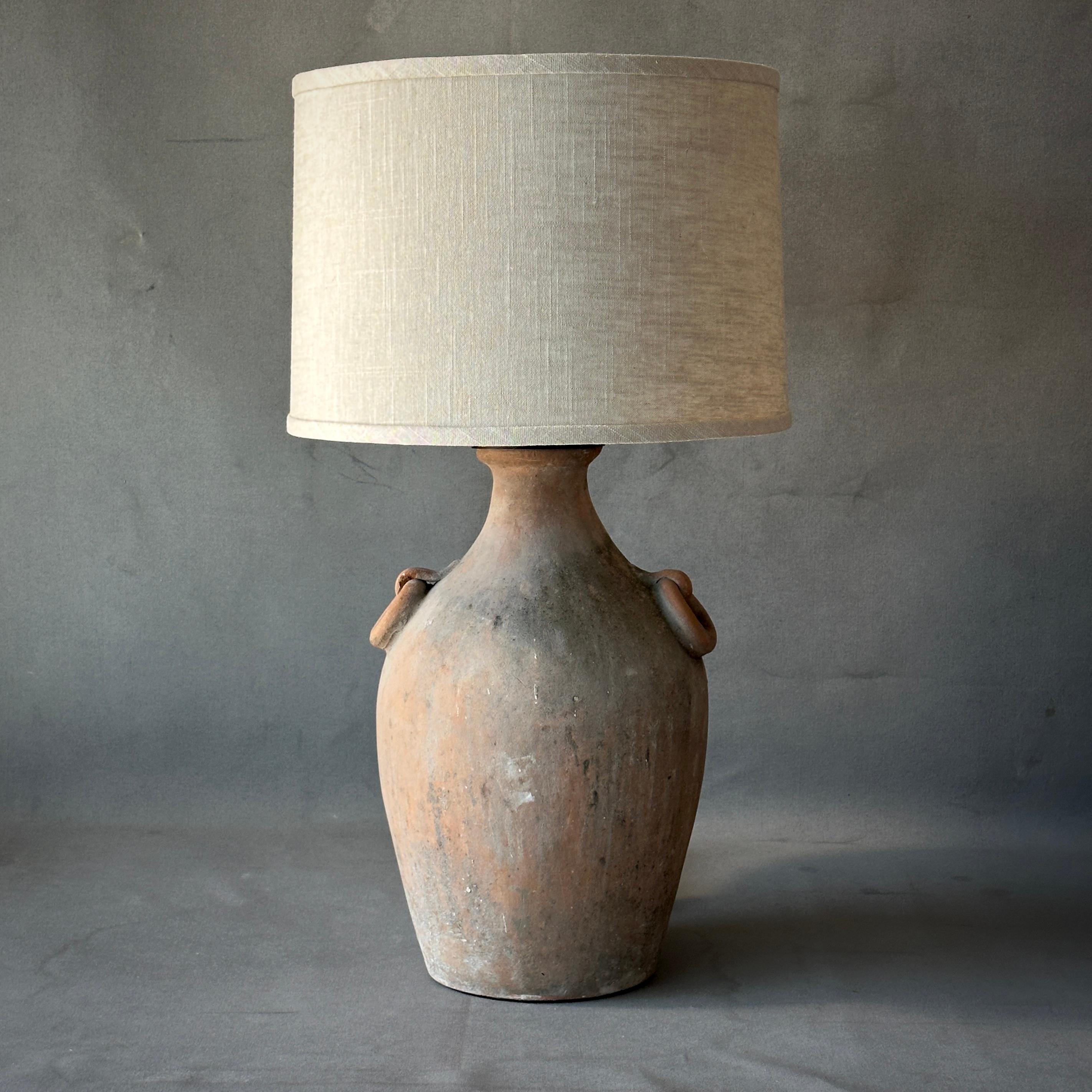 Decorative Terracotta Vessel as Lamp For Sale