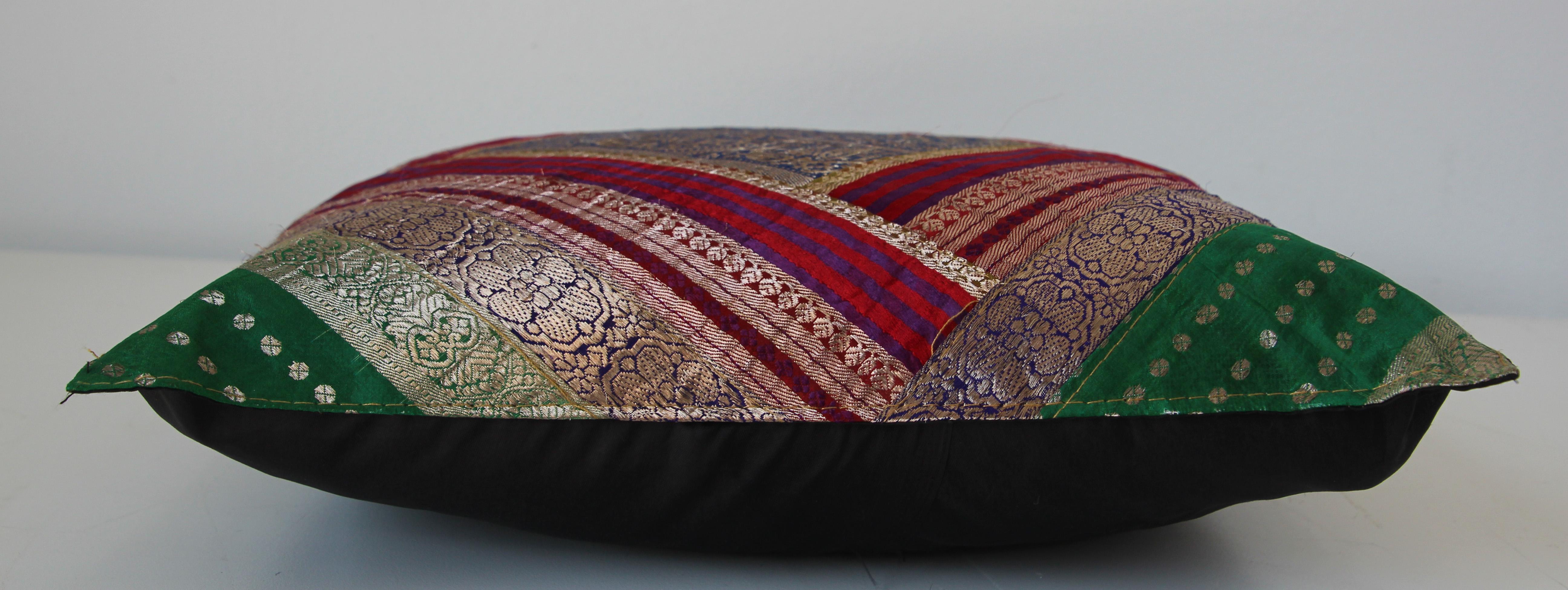 Fabric Decorative Throw Pillow Made from Vintage Sari Borders, India For Sale