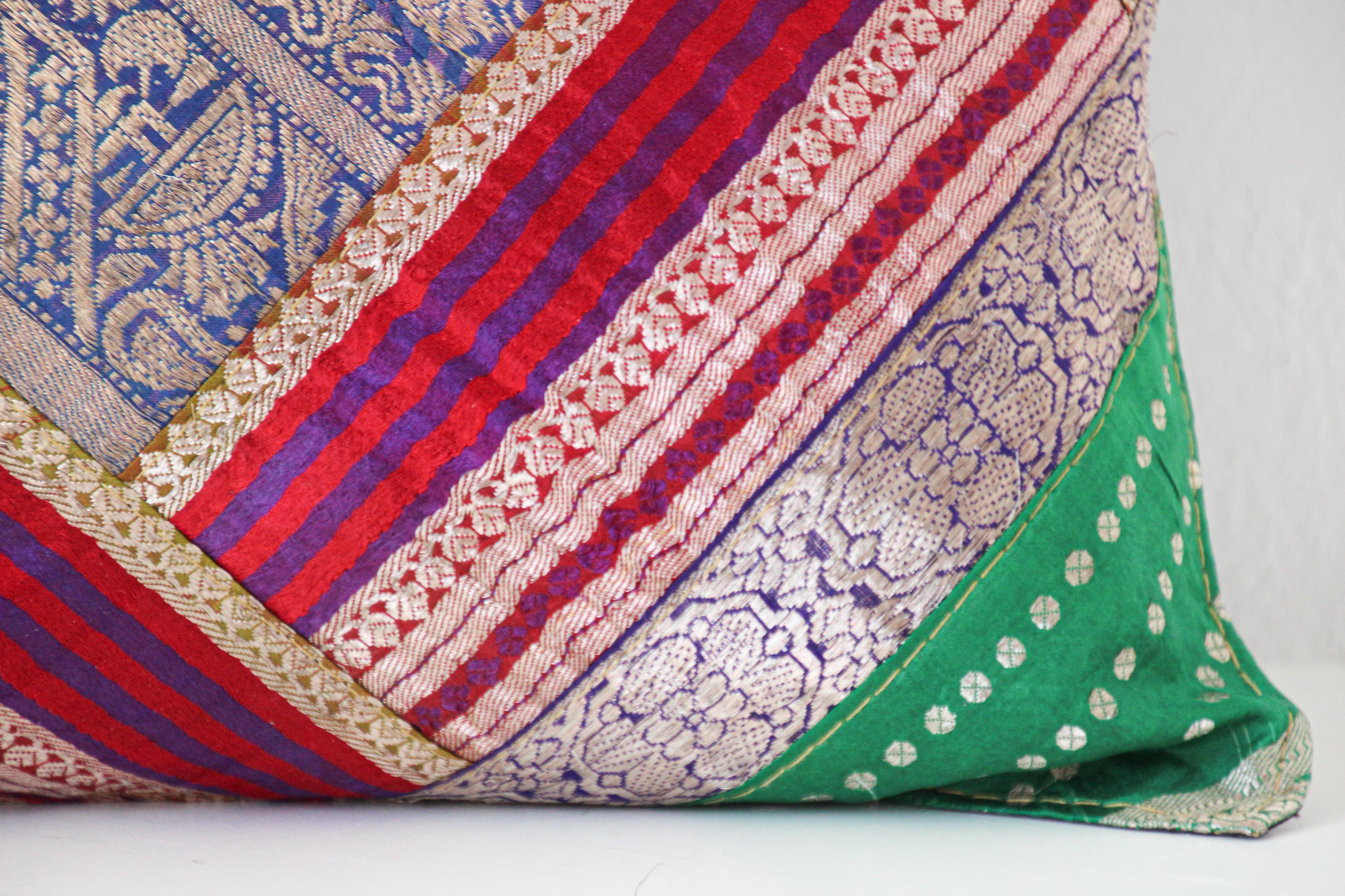 Moorish Decorative Throw Pillow Made from Vintage Sari Borders, India For Sale