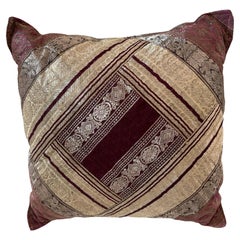 One-of-a-Kind Indian Silk Sari Brocade Pillow, Zari Embroidery, 1980