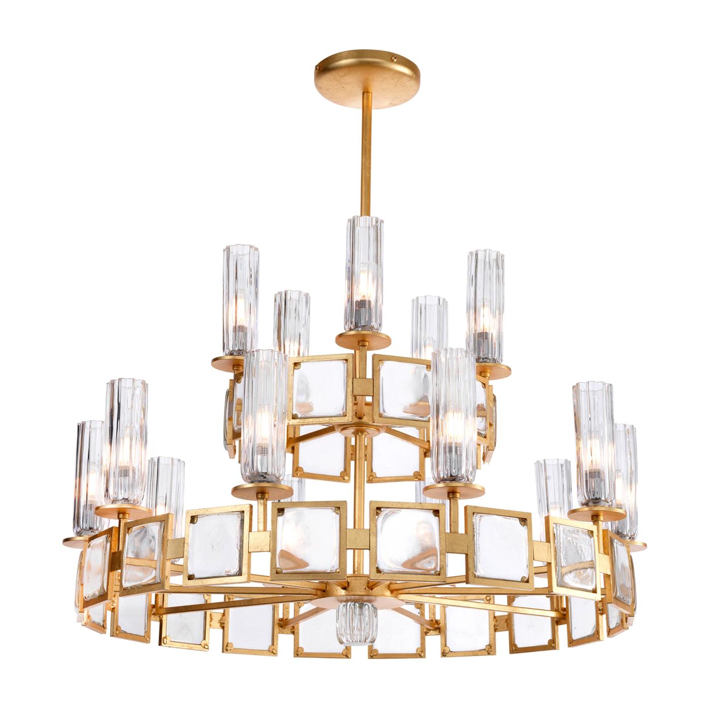 Decorative Tiered Gold Chandelier For Sale