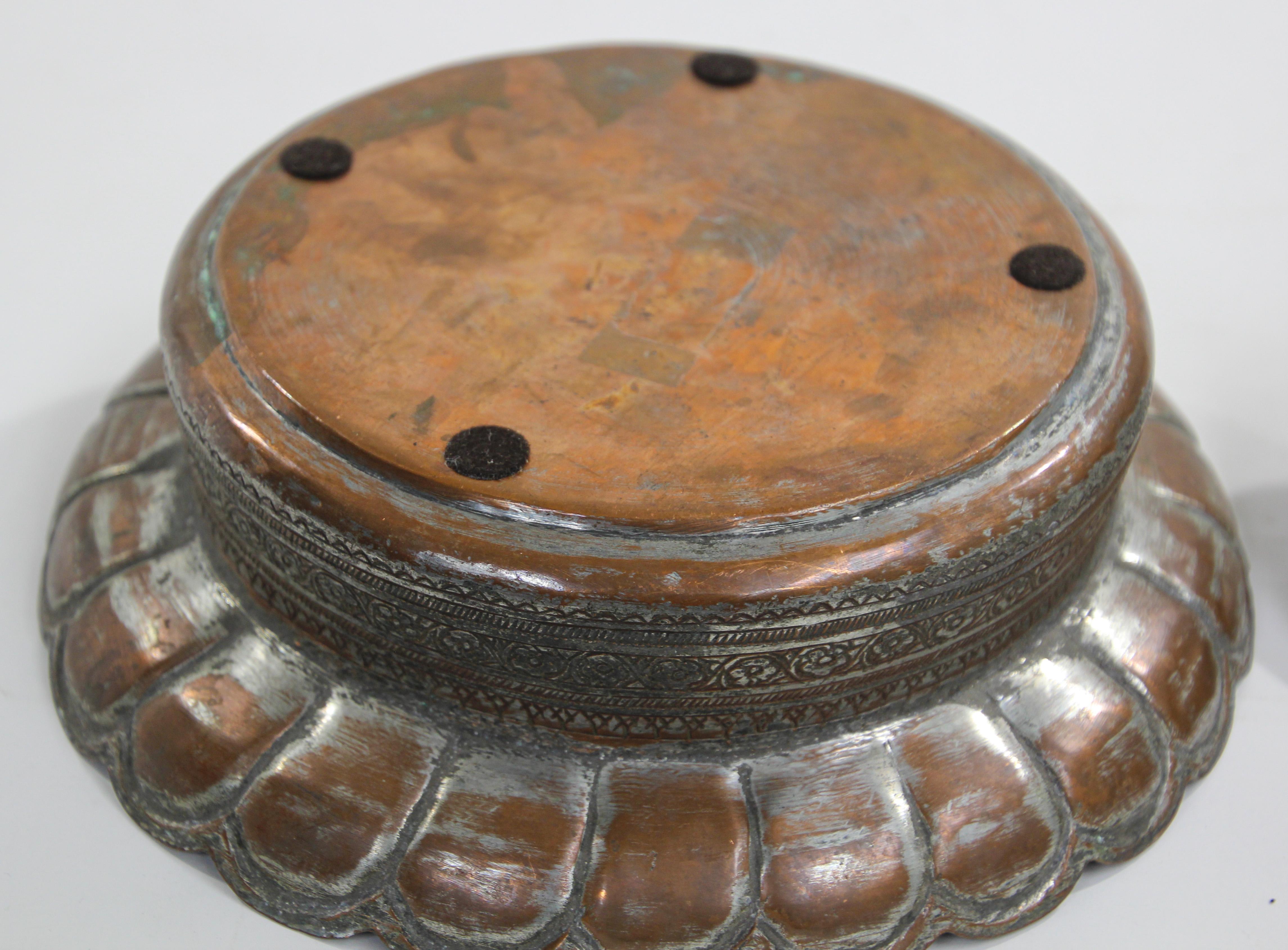 Decorative Tinned Copper South Asian Round Box with Lid For Sale 3