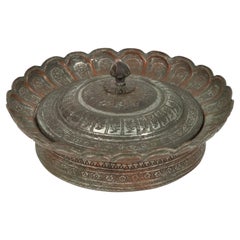 Decorative Tinned Copper South Asian Round Box with Lid